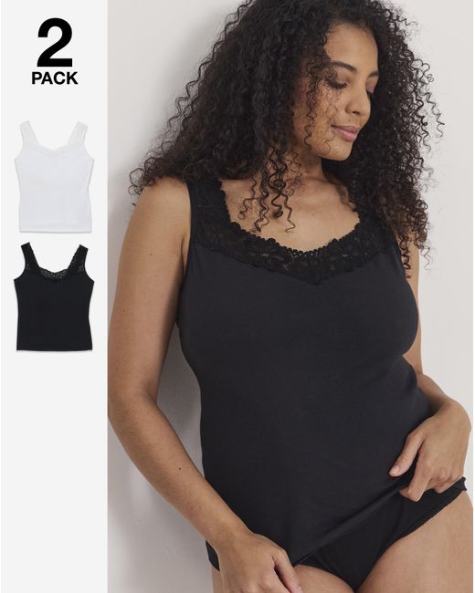 Pretty Secrets Black 2 Pack Lace Trim Vests