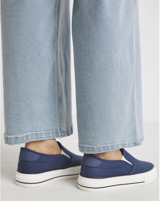 Simply Be Blue Slip On Canvas Trainer Wide