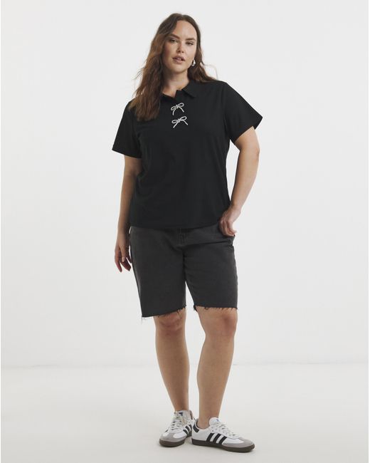 Simply Be Black Polo With Bow Embellishment