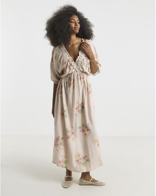 Simply Be Natural Printed Linen Blend Midi Dress