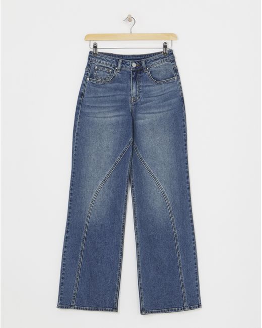 Simply Be Blue Seamed Wide Leg Jeans