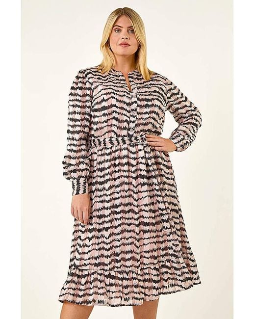 Roman Curve White Animal Print Midi Dress