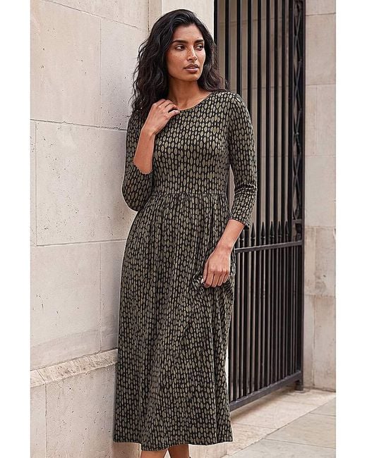 Roman Brown Roman Geometric Stretch Midi Dress