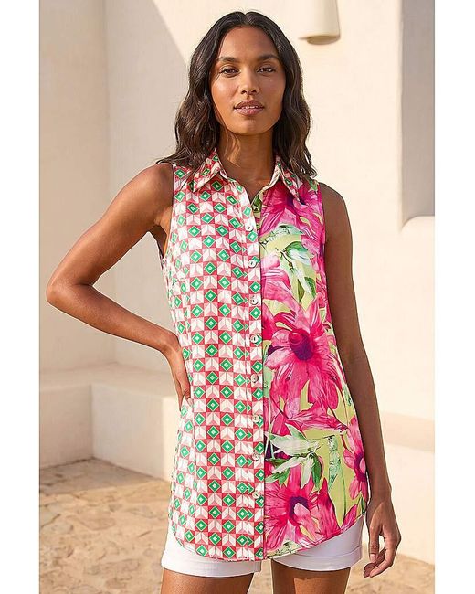 Roman Pink Roman Abstract Floral Longline Shirt