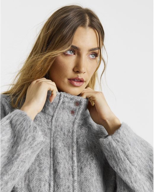 Simply Be Gray Sbe Wool Look Funnel Neck Jacket