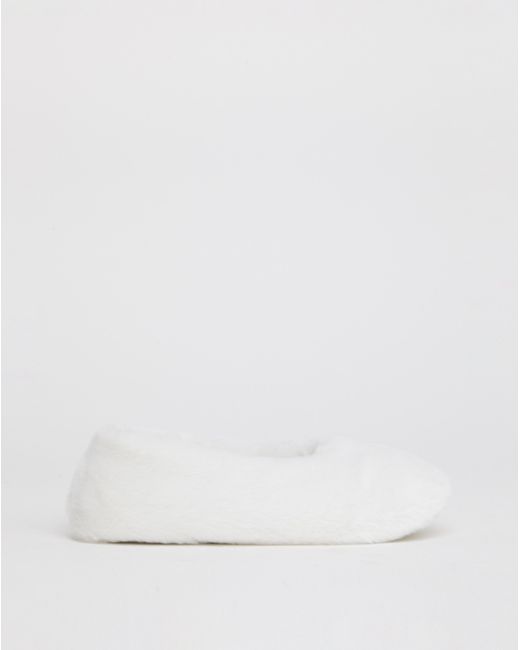 Simply Be White Fluffy Ballerina Slipper Wide