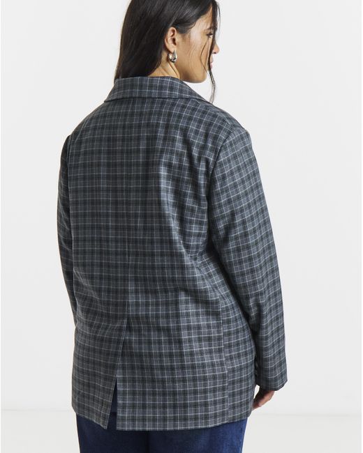 Simply Be Blue Oversized Check Blazer