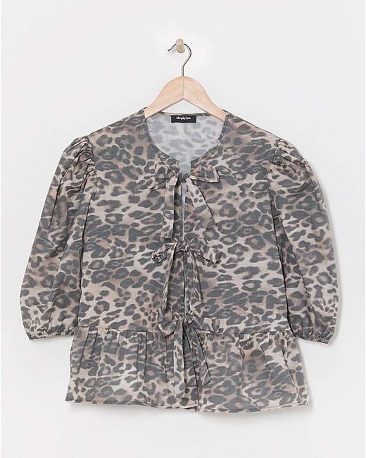 Simply Be White Leopard Tie Front Puff Sleeve Smock Top