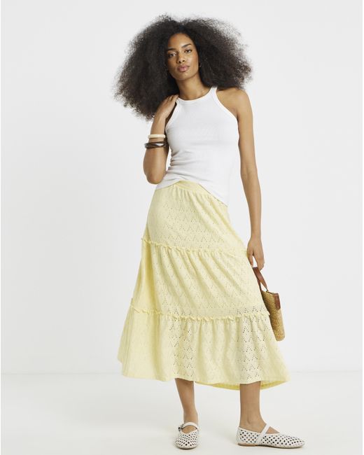 Vila Yellow High Waist Midi Skirt