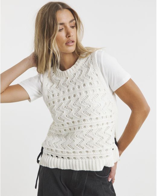 Simply Be Brown Pointelle Tie Side Vest