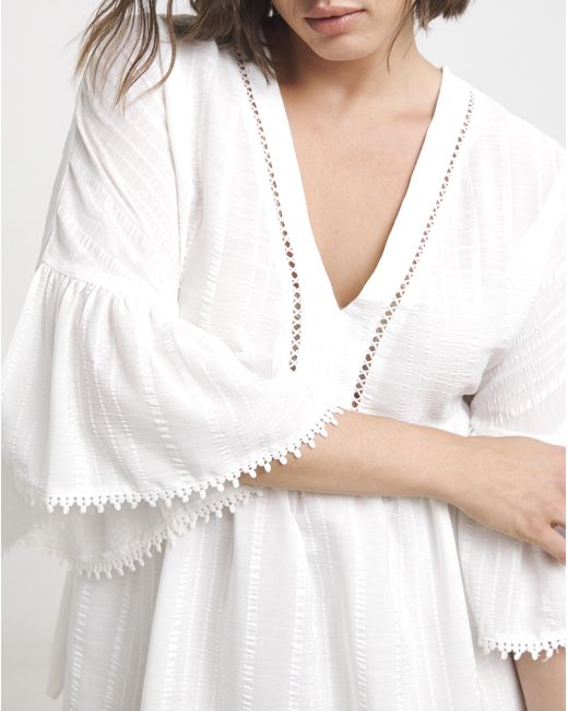 Simply Be White V Neck Textured Smock Top