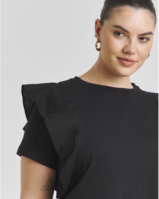 Simply Be Black Ruffle T-Shirt