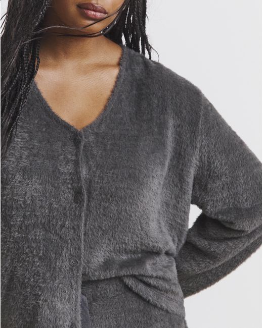 Simply Be Gray Fluffy V Neck Cardigan