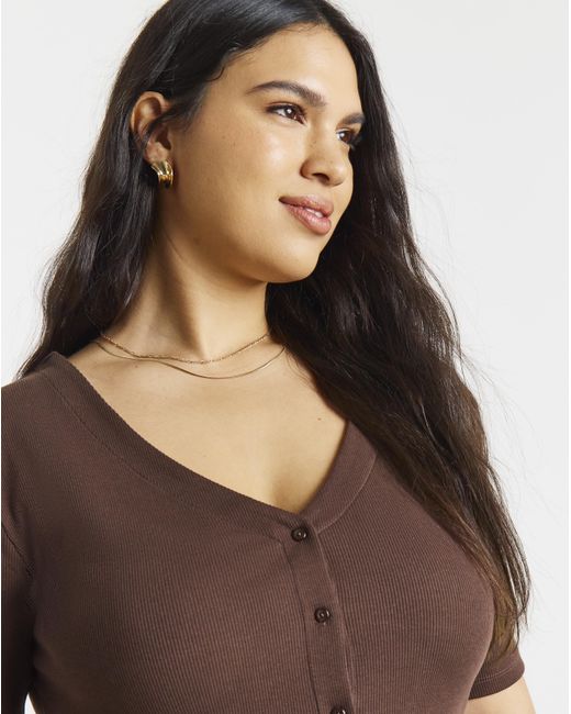 Simply Be Brown Button Through Peplum Top