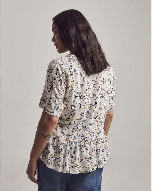 Julipa Brown Printed Button Down Peplum Blouse
