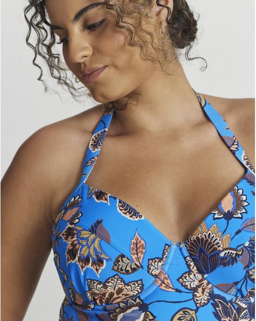 JD Williams Blue Boho Underwired Plunge Swimsuit
