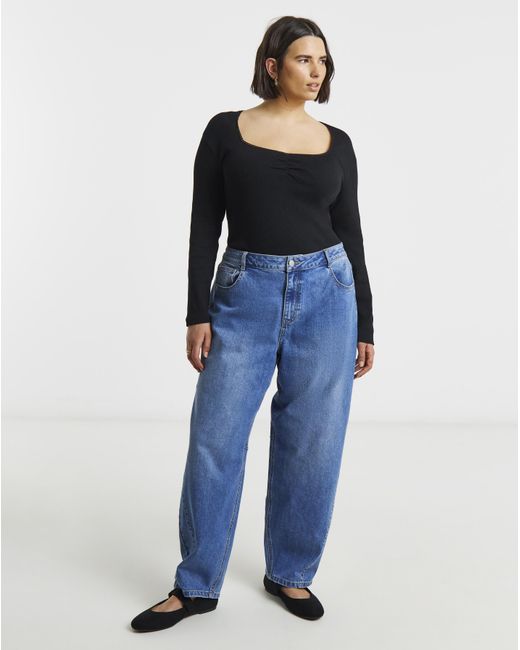 Simply Be Blue Square Neck Ribbed Top