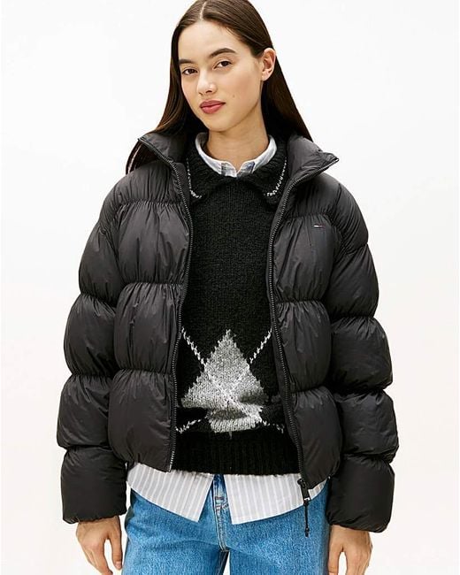 Tommy Hilfiger Black Rouched Puffer Down Jacket