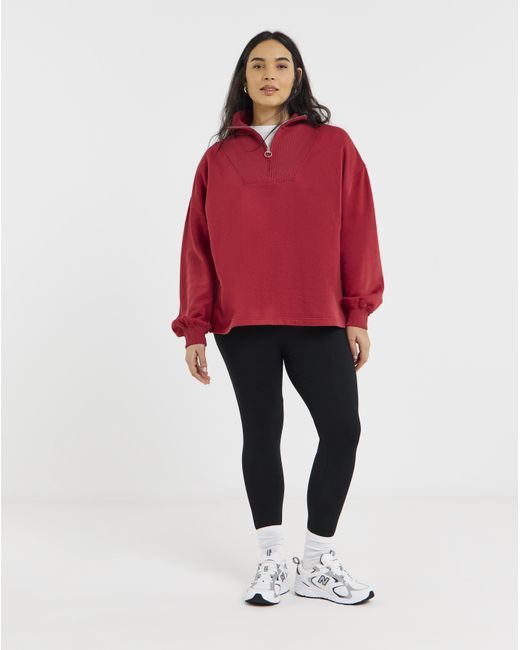 Simply Be Red 1/4 Zip Sweatshirt With Rib Panel