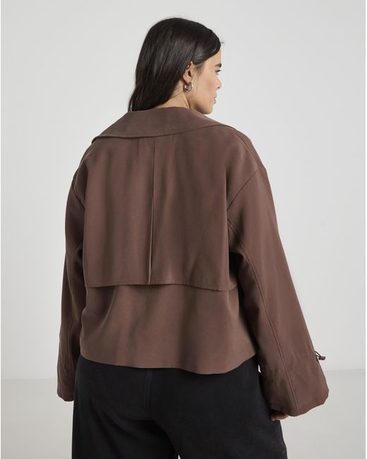 Simply Be Brown Drape Cropped Trench