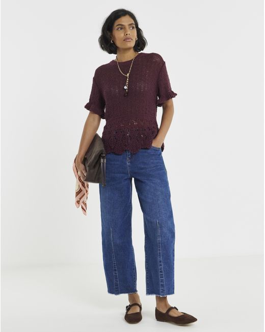 Simply Be Purple Peplum Stitch Detail Ss Knit