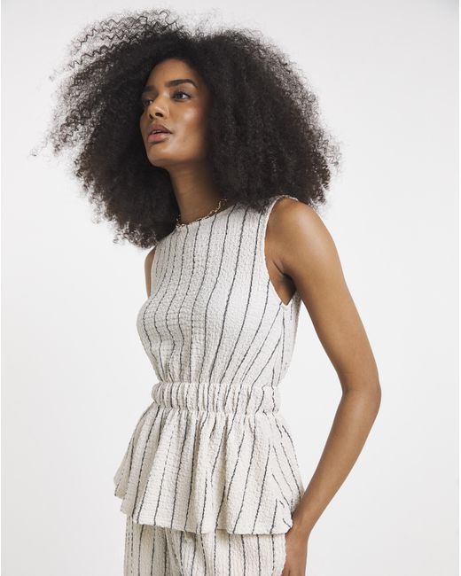 Simply Be White Stripe Peplum Top