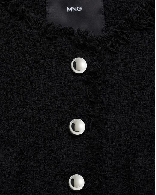 Mango Blue Tweed Jacket With Jewel Buttons