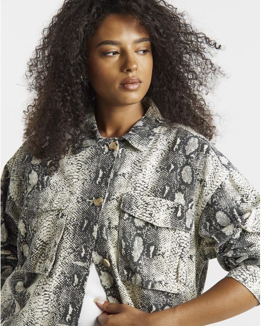 Simply Be White Sbe Snake Print Utility Shacket