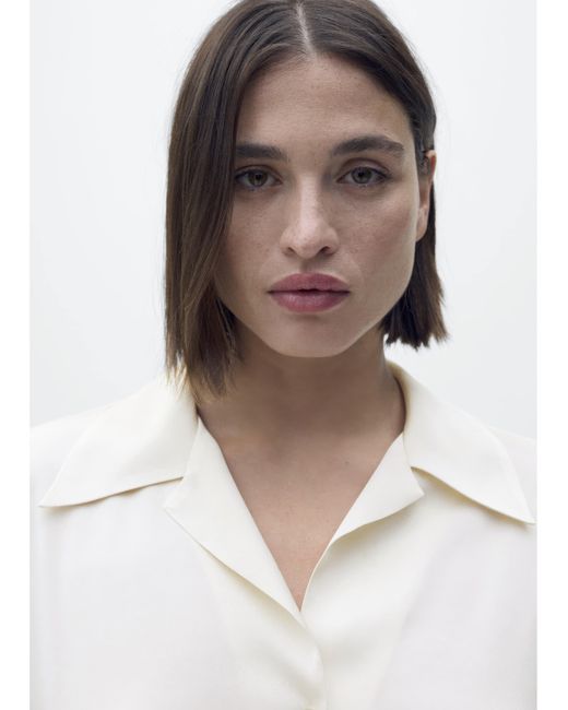 Mango White Short Sleeveed Satin Shirt