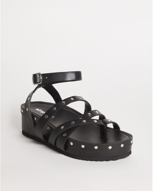 Simply Be Black Studded Footbed Sandals Wide