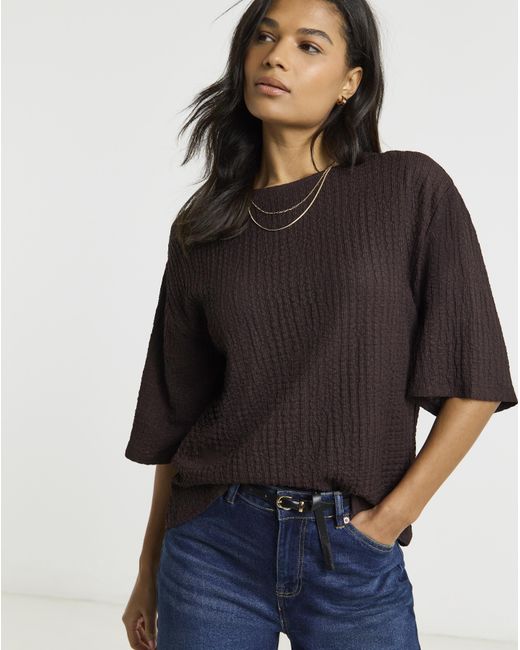 Simply Be Black Waffle Jersey Kimono Sleeve T-Shirt