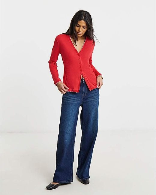 Simply Be Red Scallop Edge Button Through Top