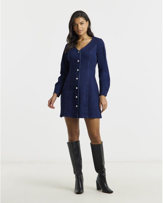 Simply Be Blue V Neck Mini Denim Dress