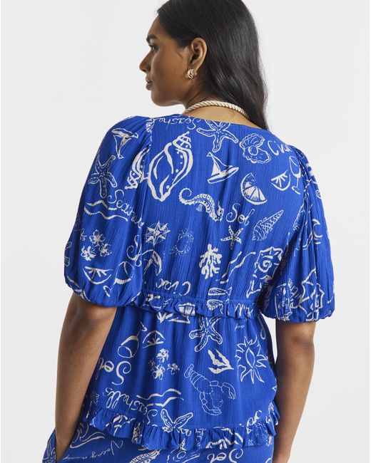 Simply Be Blue Prairie Crinkle Top