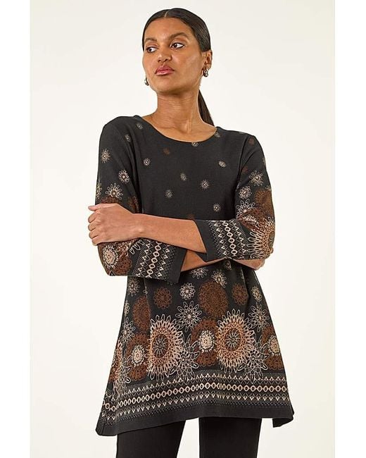 Roman Black Roman Sunflower Printed Tunic Top