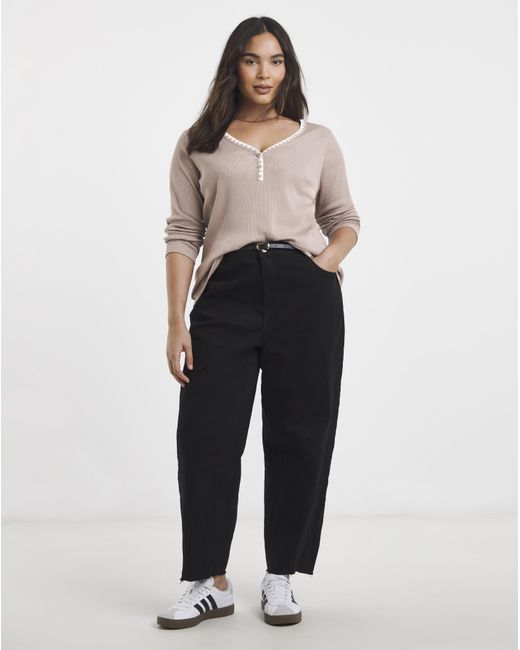 Simply Be Natural Ribbed Henley Top With Whipstitching
