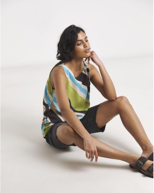 Simply Be Blue Twist Detail Linen Mix Vest Top