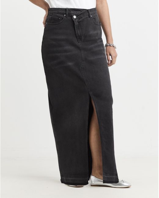 Simply Be White Let Down Hem Maxi Denim Skirt