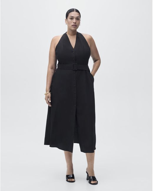 Mango Blue Collared Belted Midi Dress