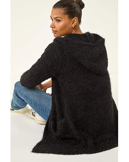 Roman Black Roman Fluffy Hooded Cardigan