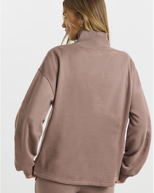 Simply Be Brown 1/4 Zip Sweatshirt With Rib Panel