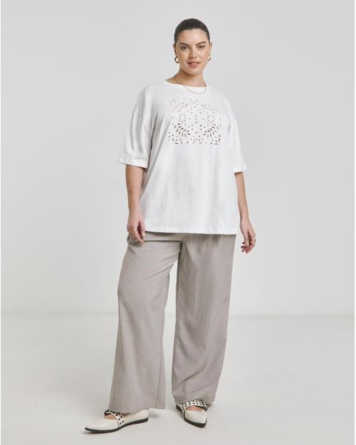 Simply Be White Cut Work Oversized T-Shirt