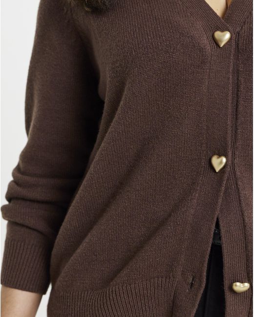 Simply Be Brown Heart Button Cardigan