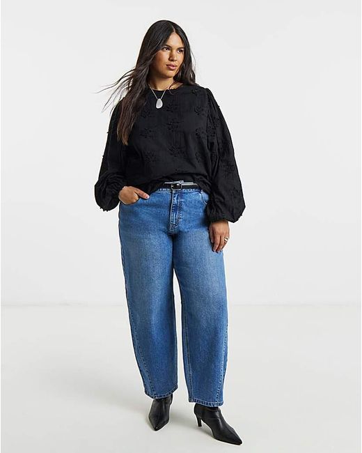 Simply Be Black Exaggerated Sleeve Top
