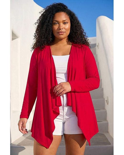 Roman Curve Red Waterfall Front Cardigan