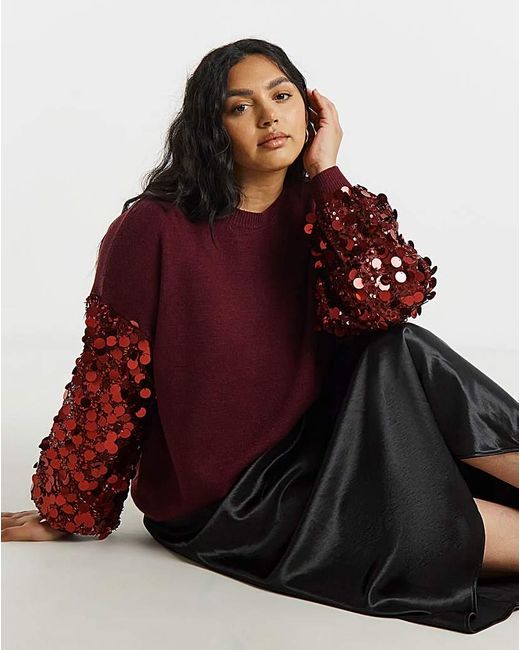 Lovedrobe Red Sequin Sleeve Jumper