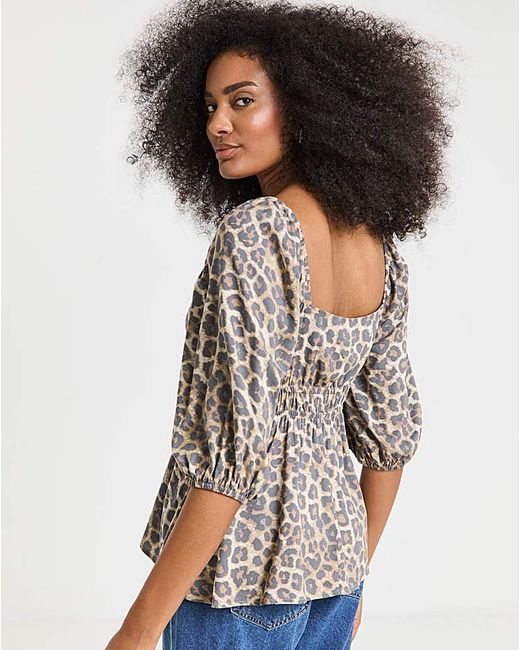 Simply Be Blue Leopard Square Neck Blouse