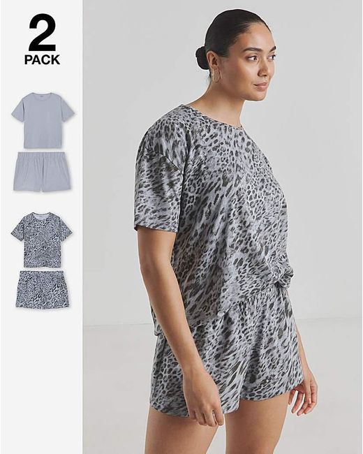 Simply Be Gray Leopard Print Value 2 Pack Shortie Sets