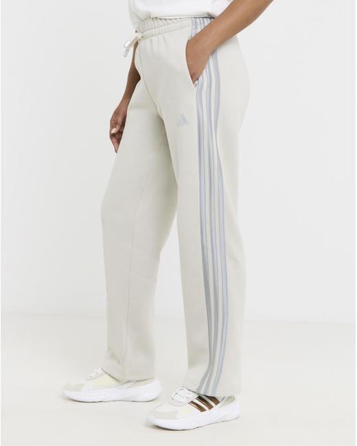 Adidas White 3 Stripes Wide Leg Joggers