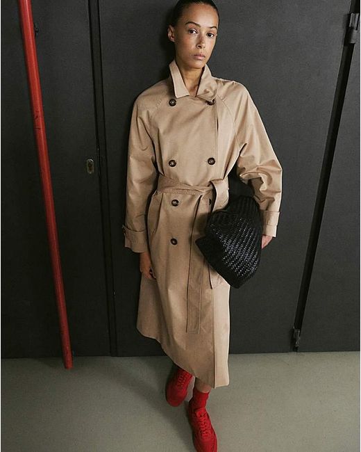 Mango Gray Long Double Breasted Trench Coat